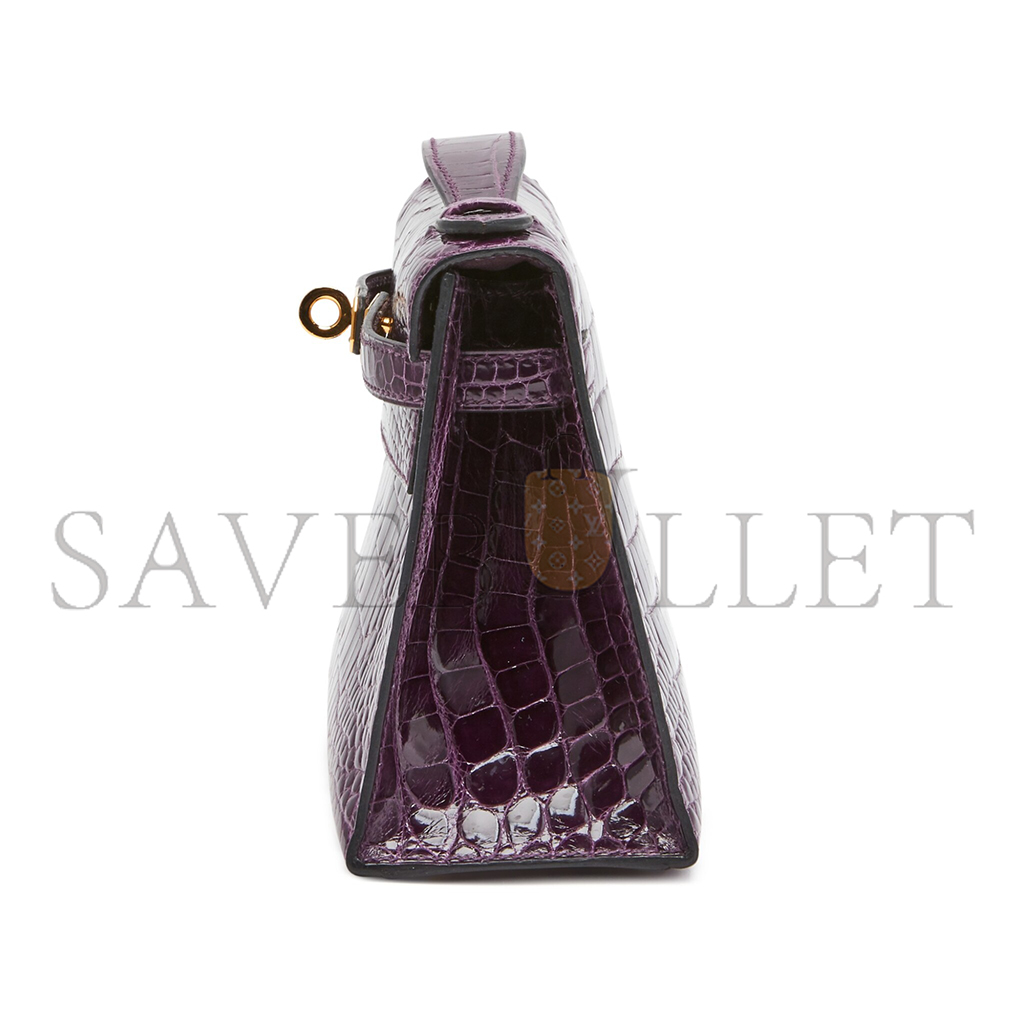 H**mes master amethyst kelly pochette in shiny alligator mississippiensis with gold hardware (22*14*7cm)